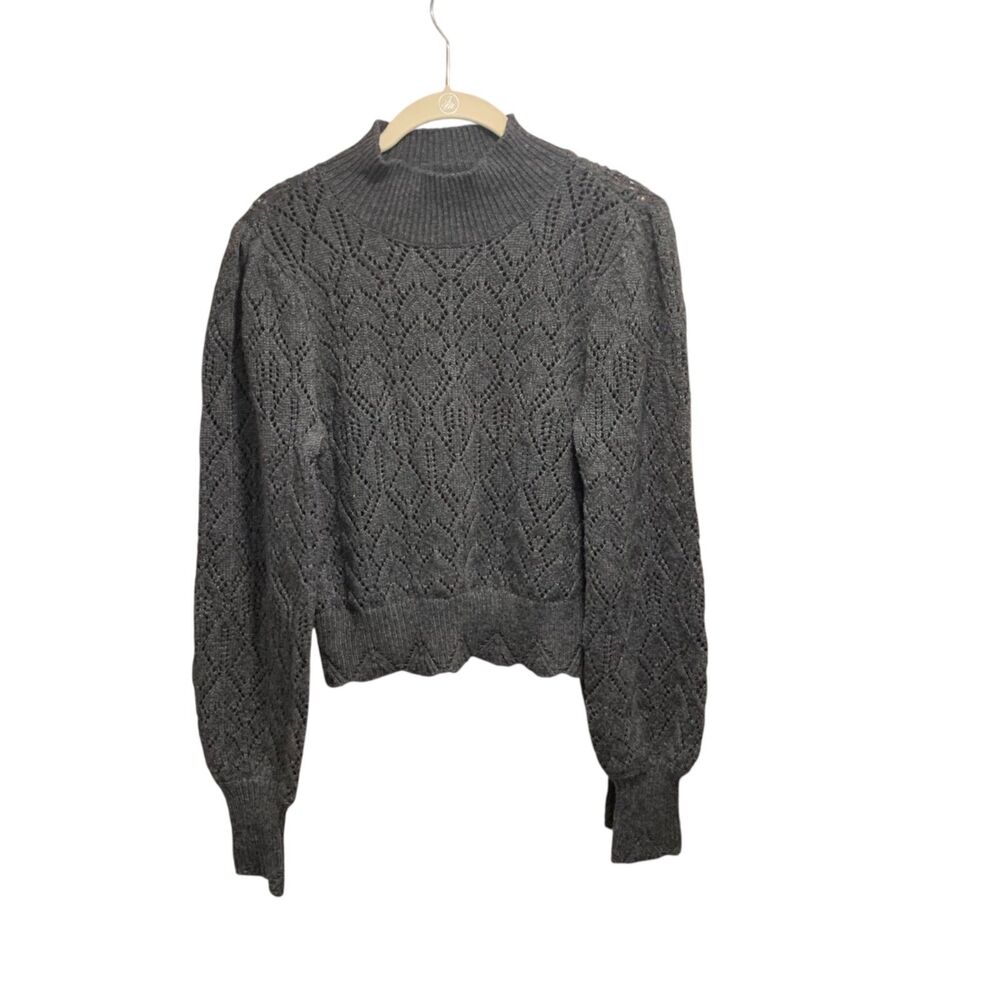 Marled Womens Charcoal Gray Knit Mock Neck Ribbed Hem Sweater S Boho Academia